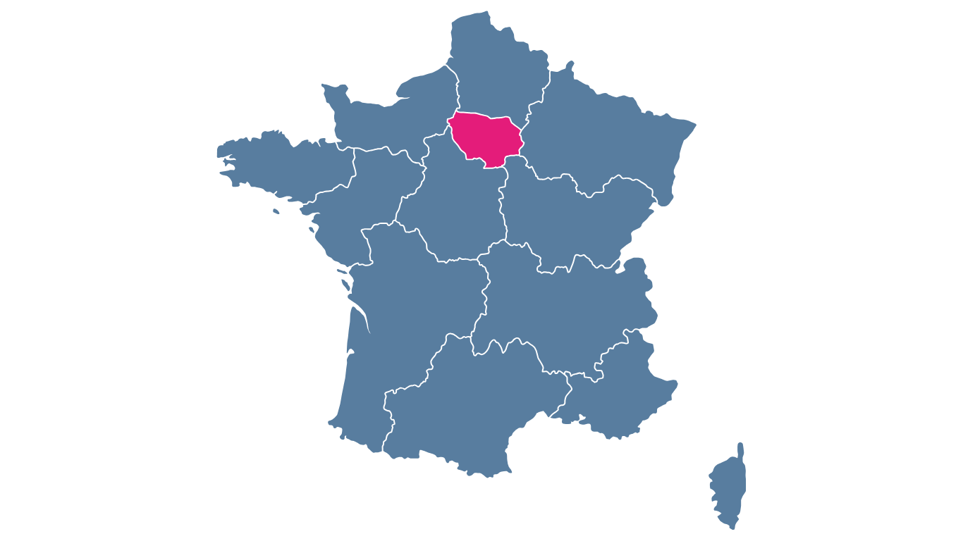 carte des régions de la france en bleu avec la Corse en rose