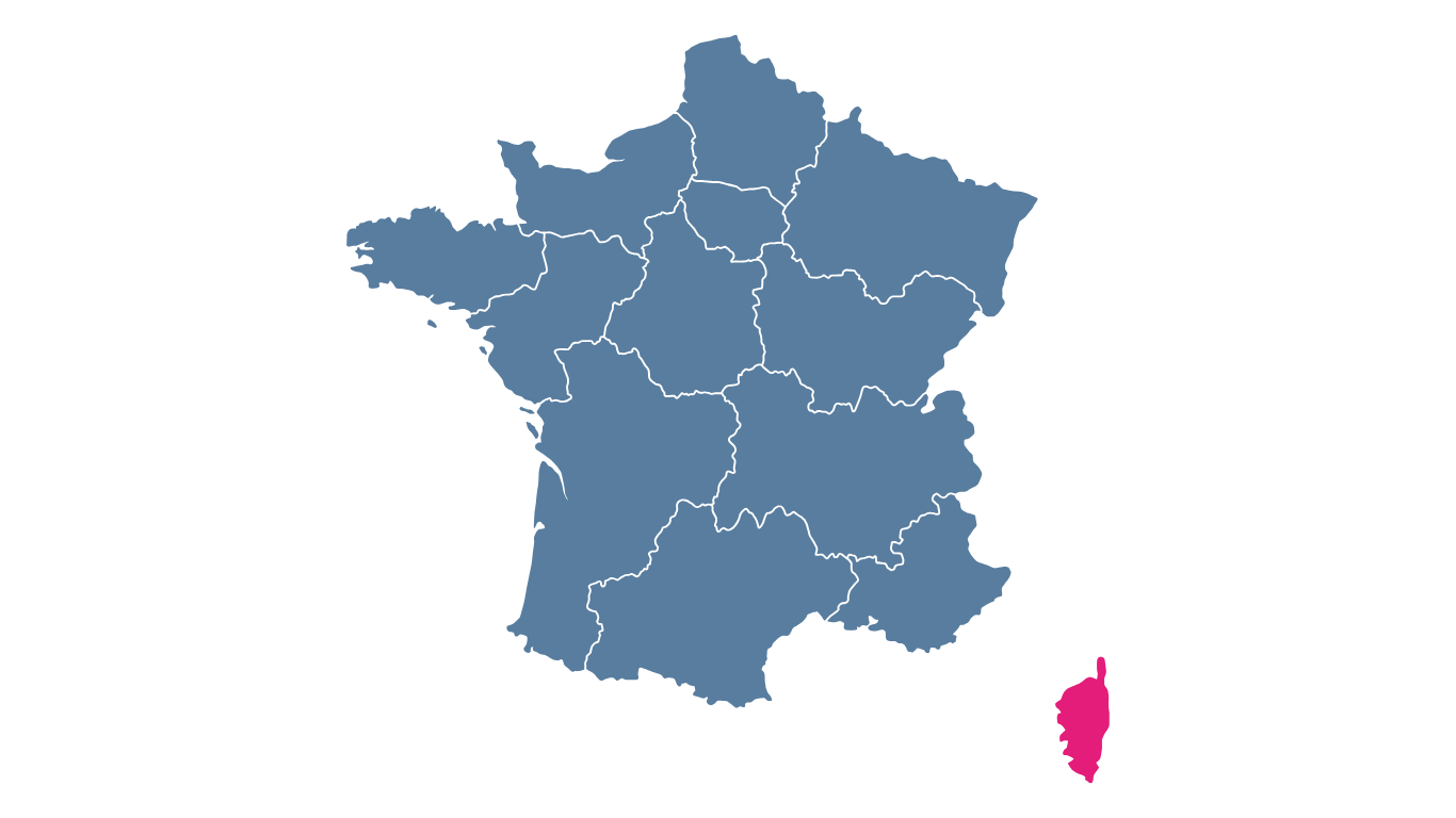 carte des régions de la france en bleu avec l'ile-de-france en rose