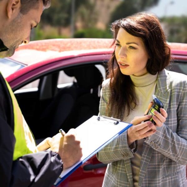 Femme test alcoolémie suite à un accident
