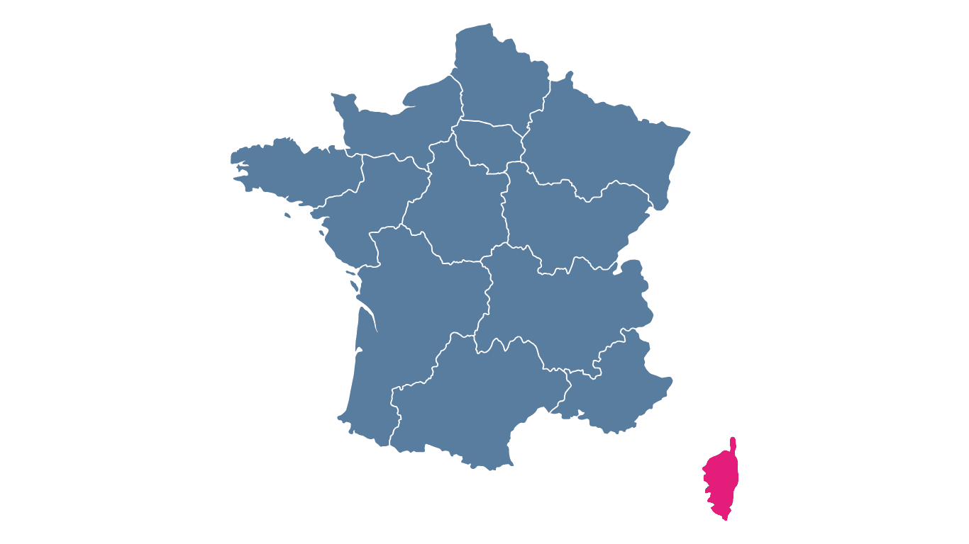 carte des régions de la france en bleu avec l'ile-de-france en rose