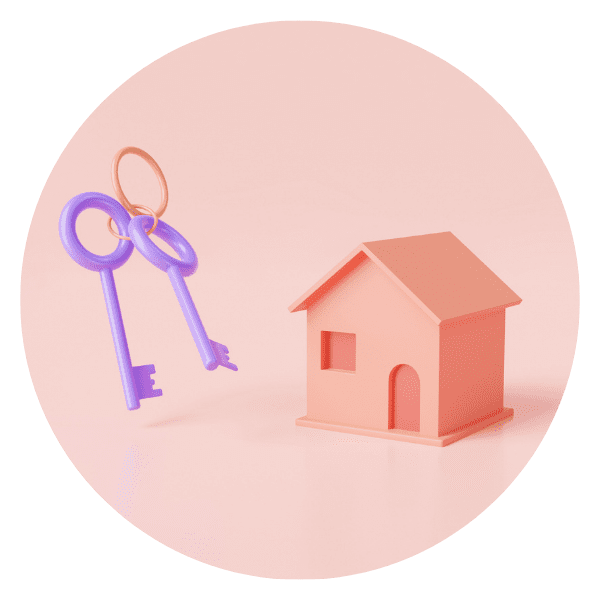 Maison avec clé, illustration de rendu 3D 