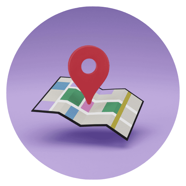 Icône de l’épingle d’emplacement sur l’illustration de rendu 3D de la carte