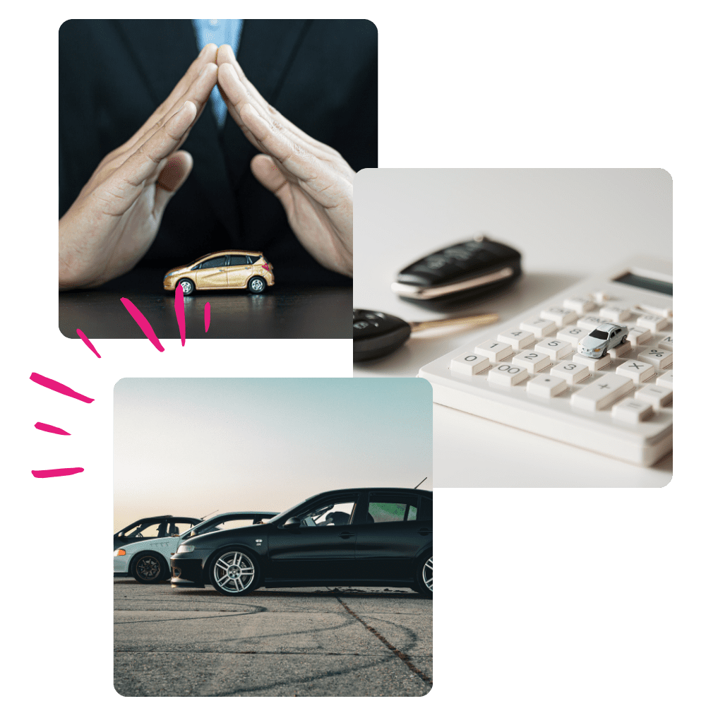 Montage de 3 photos liées à l'assurance auto